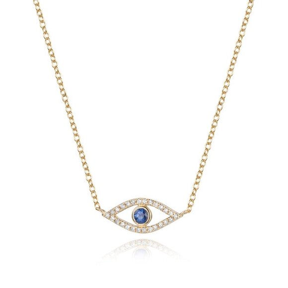 AdornA Jewelry - Golden Sapphire 14K Gold Evil Eye Charm Necklace
